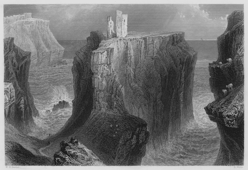 Dunseverick Castle, County Antrim (gravering) av William Henry (after) Bartlett