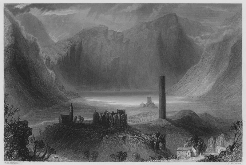 Glendalough (gravering) av William Henry (after) Bartlett