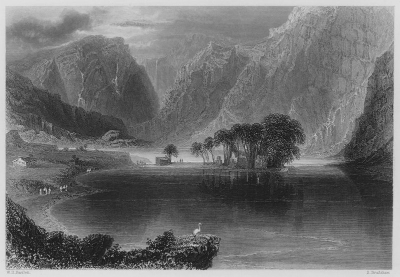 Gougane Barra (gravering) av William Henry (after) Bartlett