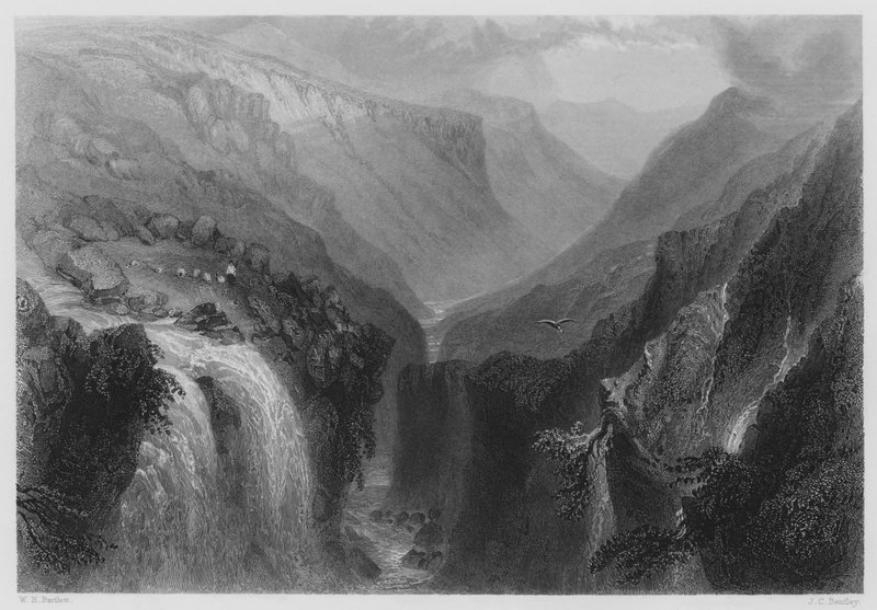 Leder for Glenmalure, County Wicklow (gravering) av William Henry (after) Bartlett