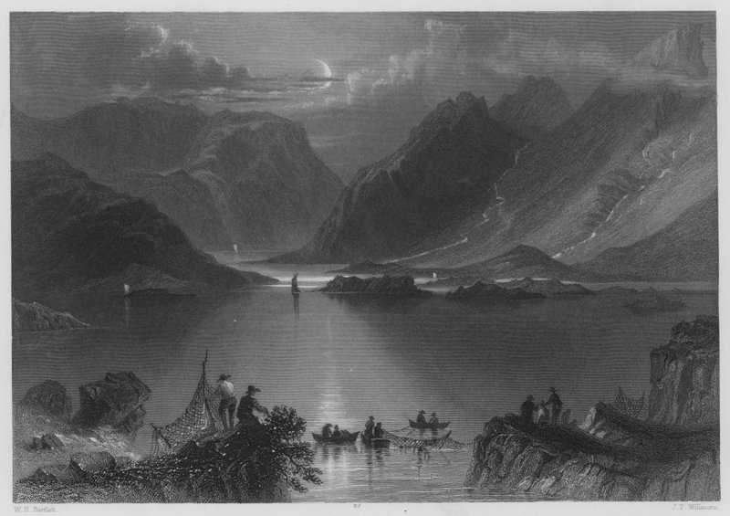 Head of the Killeries, Connemara (gravering) av William Henry (after) Bartlett