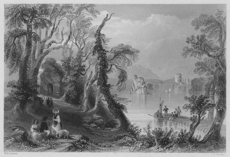 Innisfallen, Lake of Killarney (gravering) av William Henry (after) Bartlett