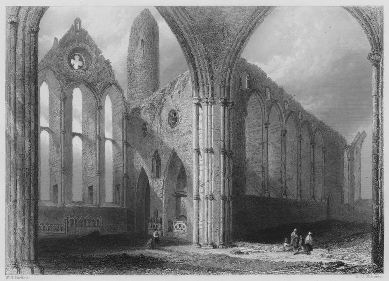 Interiør i Cashel Abbey (gravering) av William Henry (after) Bartlett