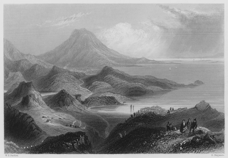 Lough Conn og Mount Nephin (gravering) av William Henry (after) Bartlett