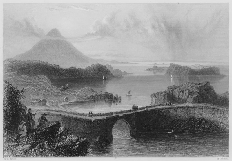 Pontoon Bridge, Lough Conn (gravering) av William Henry (after) Bartlett