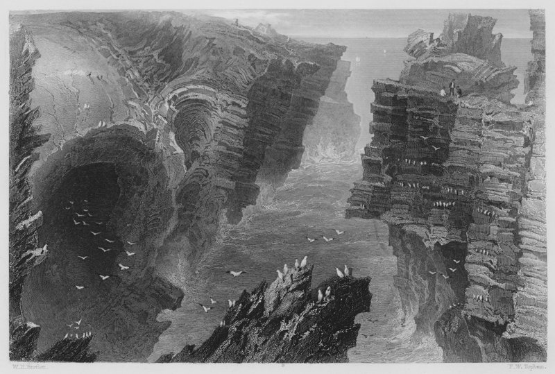 Puffing Hole, nær Kilkee (gravering) av William Henry (after) Bartlett