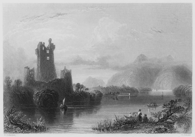Ross Castle, Killarney (gravering) av William Henry (after) Bartlett