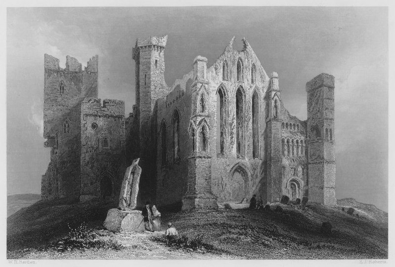 Ruiner ved Cashel, fra sør (gravering) av William Henry (after) Bartlett