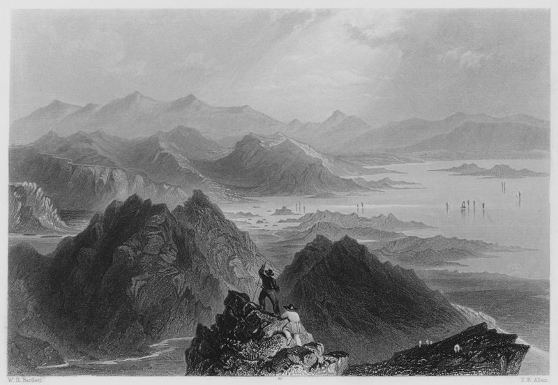 Scene fra Sugar Loaf Mountain, Bantry Bay (gravering) av William Henry (after) Bartlett
