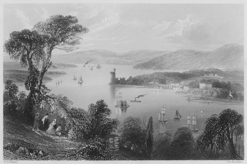 Cork River, fra under Glanmire Road (gravering) av William Henry (after) Bartlett
