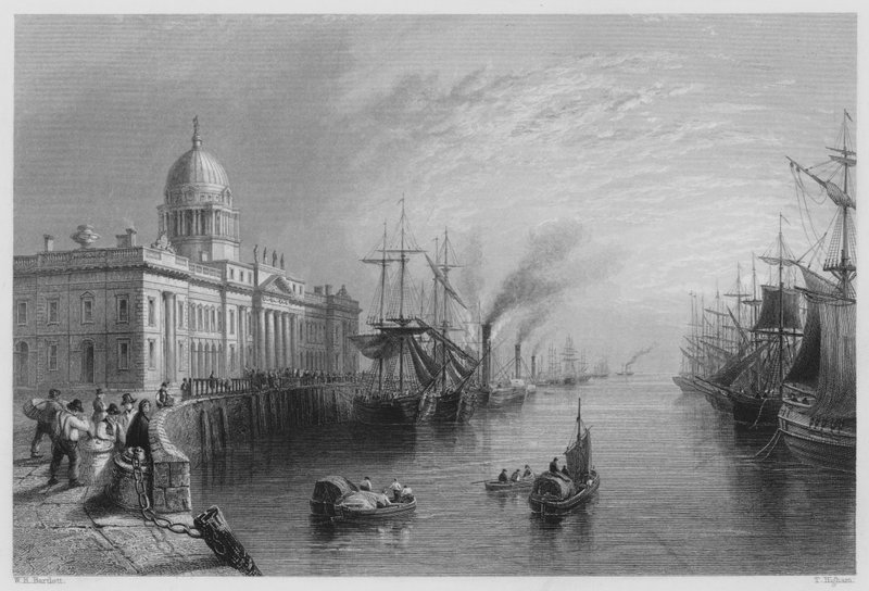 The Custom House, Dublin (gravering) av William Henry (after) Bartlett