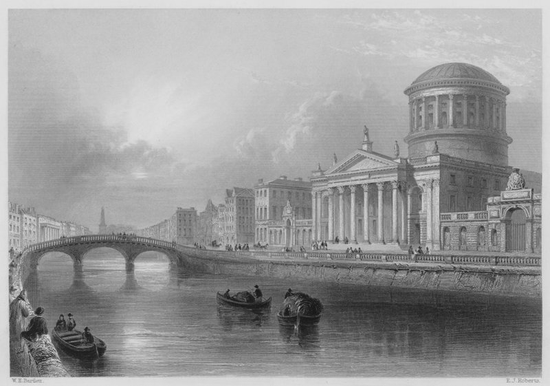 The Four Courts, Dublin (gravering) av William Henry (after) Bartlett