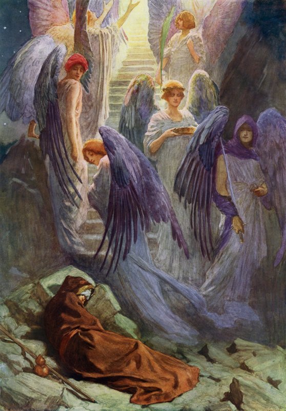 Jakobs drøm (farge litho) av William Henry (after) Margetson