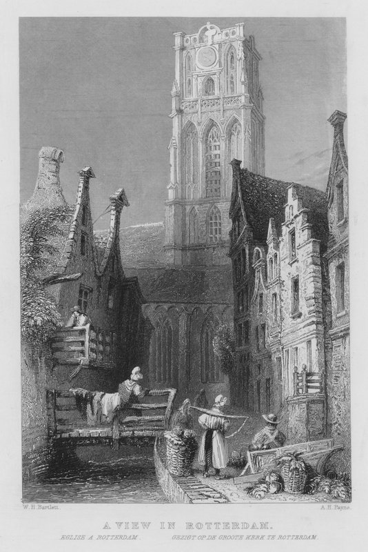 En utsikt i Rotterdam (gravering) av William Henry Bartlett