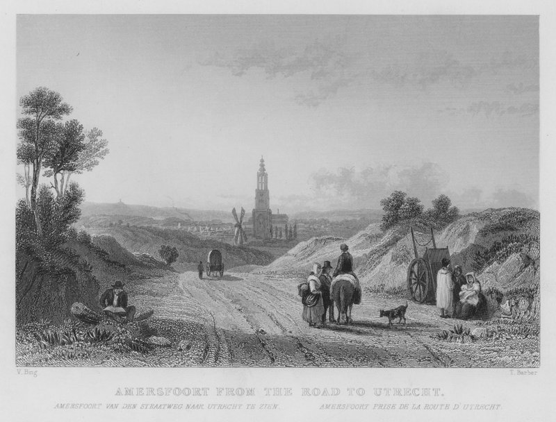 Amersfoort fra veien til Utrecht (gravering) av William Henry Bartlett