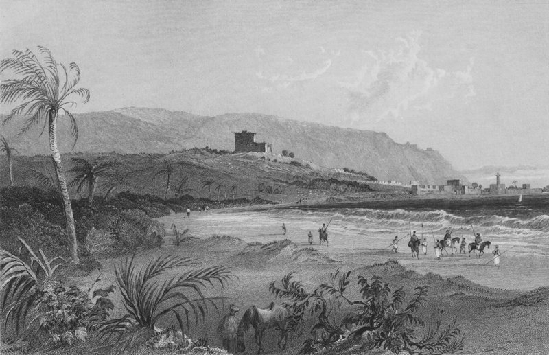 Tilnærming til Caipha, Acrebukta, Palestinas kyst av William Henry Bartlett