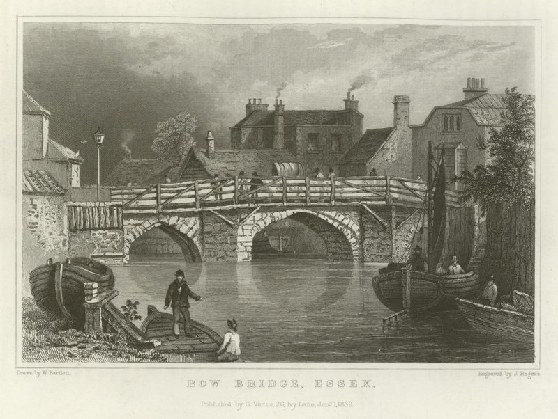 Bow Bridge, Essex av William Henry Bartlett