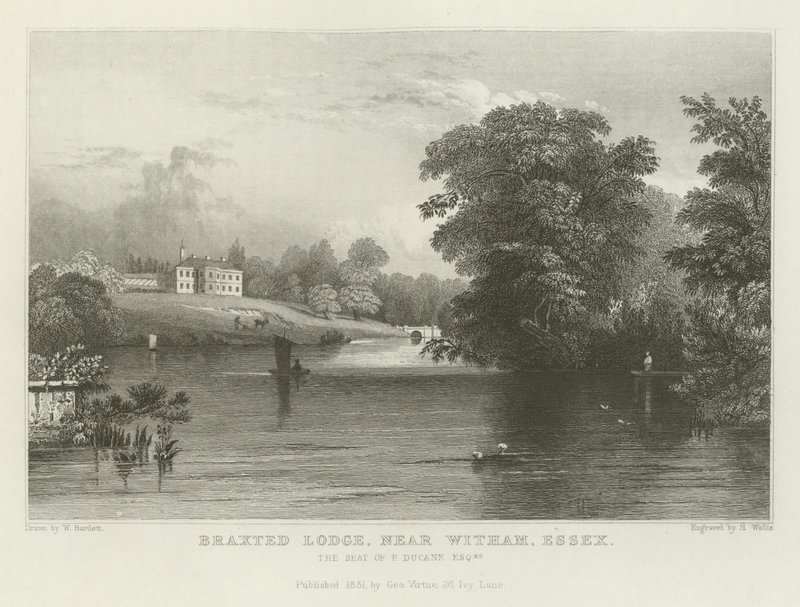 Braxted Lodge, nær Witham, Essex, setet til P Ducane, Esquire av William Henry Bartlett