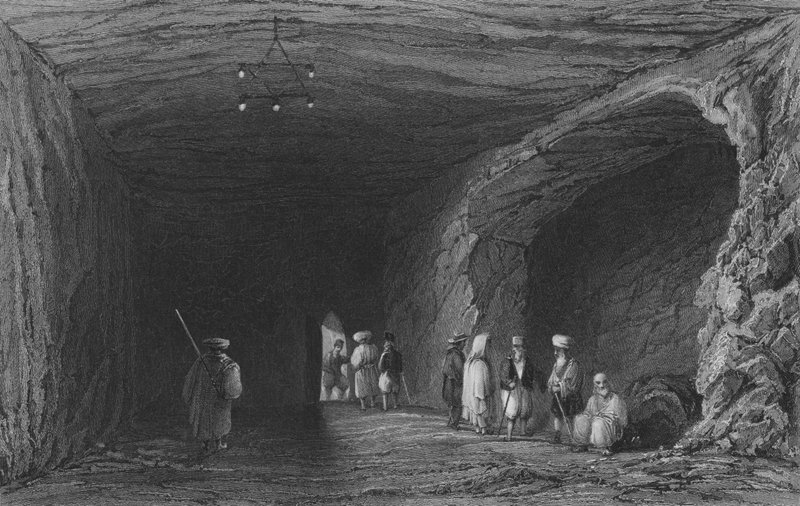 Grotten til Profetenes skole, på Karmelfjellet av William Henry Bartlett