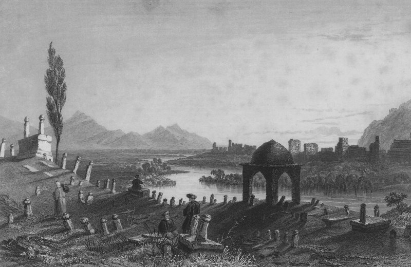 Kirkegård og murer i Antiokia, den gamle Anathoth, ser østover mot Aleppo av William Henry Bartlett