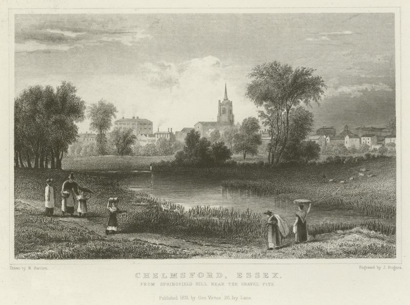 Chelmsford, Essex, fra Springfield Hill, nær Gravel Pits av William Henry Bartlett