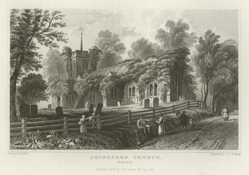 Chingford kirke, Essex av William Henry Bartlett
