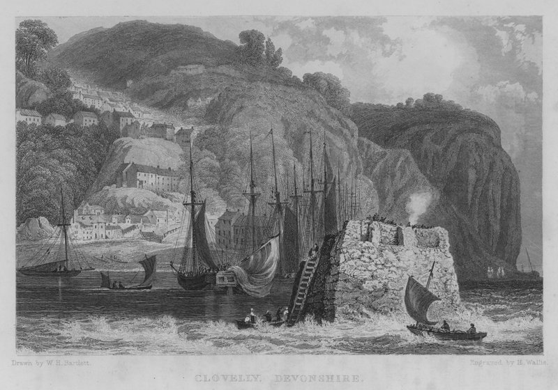 Clovelly, Devonshire (gravering) av William Henry Bartlett