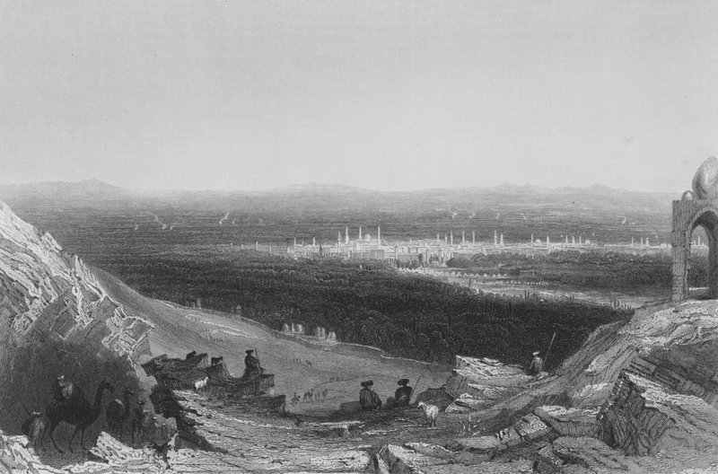 Damaskus, fjern utsikt fra fjellsiden av William Henry Bartlett