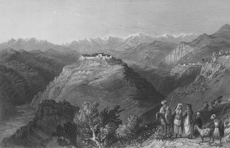 Djouni, eller Libanons tårn, en gang residensen til Lady Hester Stanhope av William Henry Bartlett