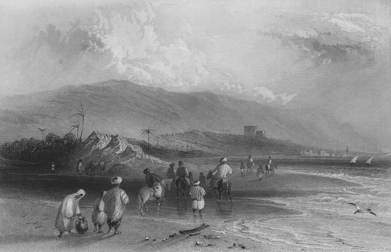 Ford of the River Kishon, Bay of Acre av William Henry Bartlett