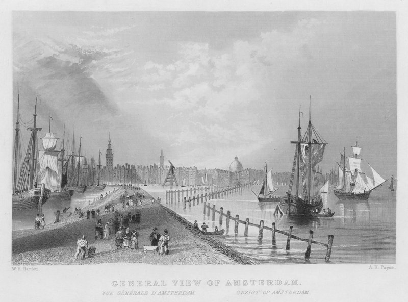 Generell utsikt over Amsterdam (gravering) av William Henry Bartlett