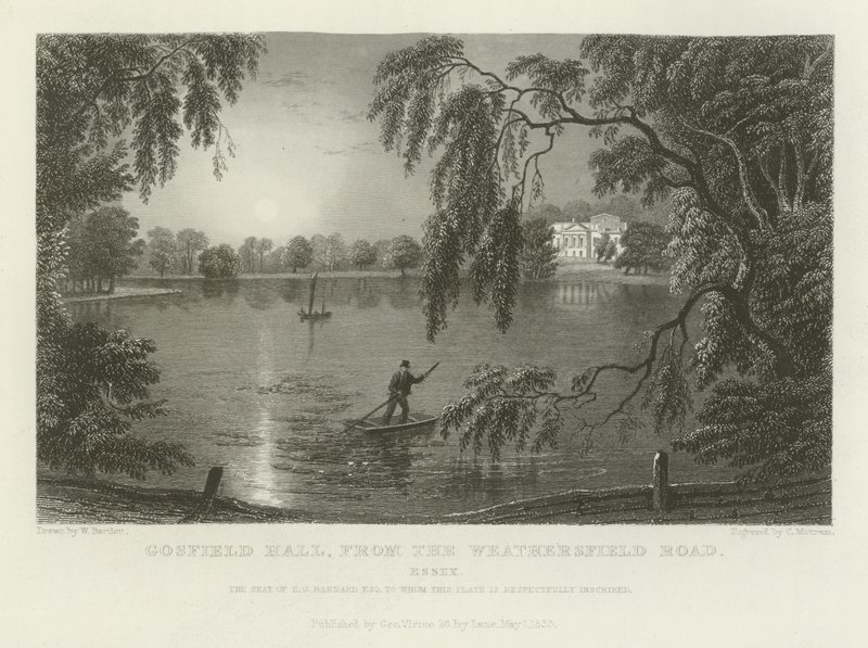 Gosfield Hall, fra Weathersfield Road, Essex, setet til EG Barnard, Esquire av William Henry Bartlett