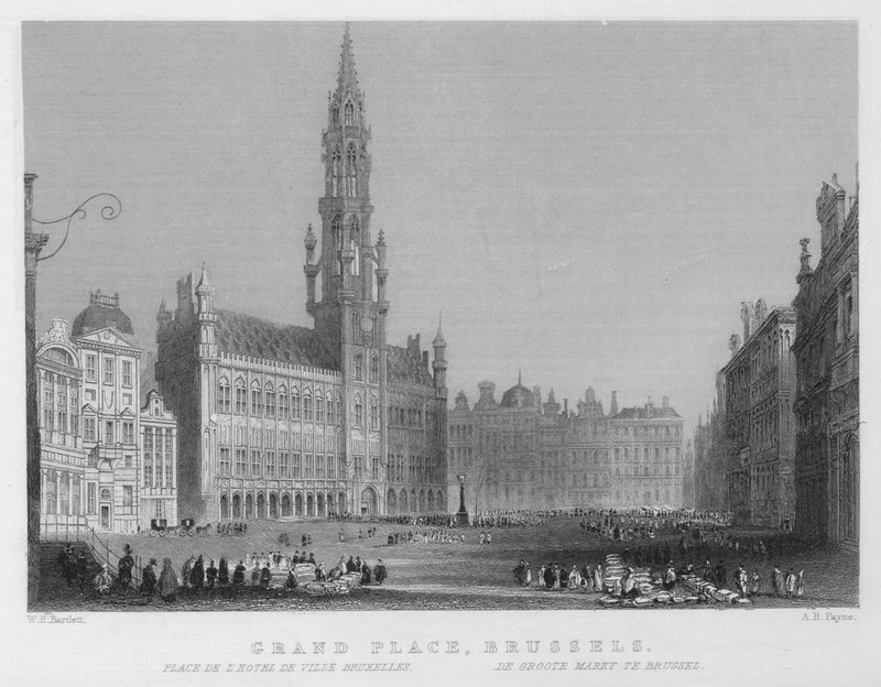 Grand Place, Brussel (gravering) av William Henry Bartlett