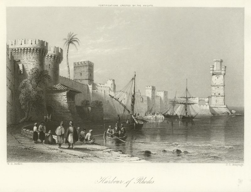 Rhodos havn av William Henry Bartlett