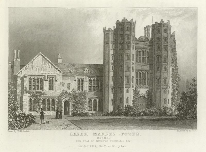 Layer Marney Tower, Essex, setet til Mathews Corsellis, Esquire av William Henry Bartlett
