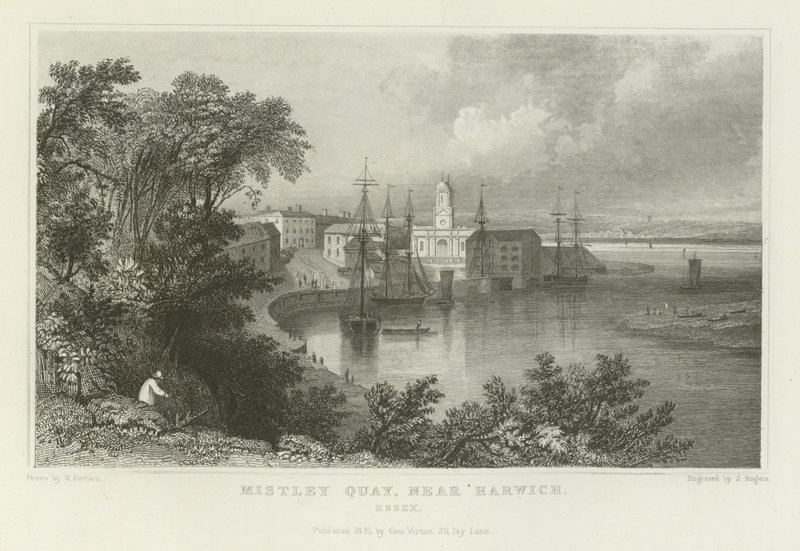 Mistley Quay, nær Harwich, Essex av William Henry Bartlett