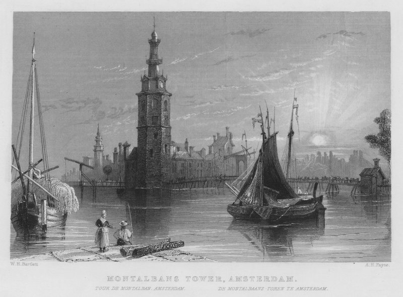 Montalbans Tower, Amsterdam (gravering) av William Henry Bartlett