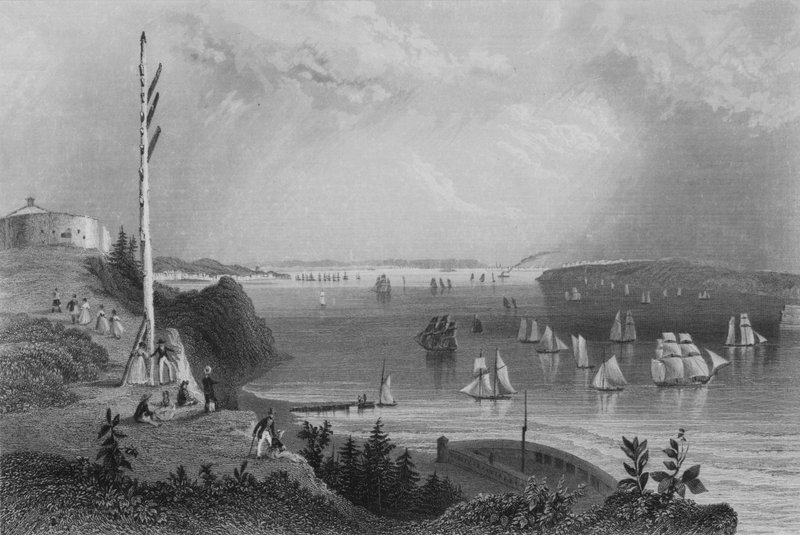 New York Bay, fra Telegraph Station (gravering) av William Henry Bartlett