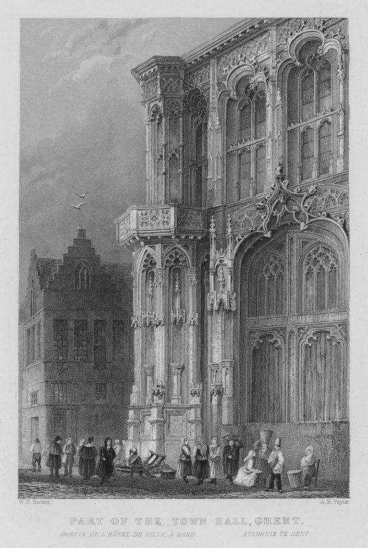 En del av rådhuset, Gent (gravering) av William Henry Bartlett