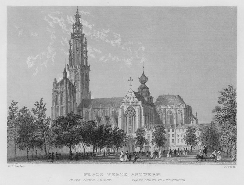 Place Verte, Antwerpen (gravering) av William Henry Bartlett