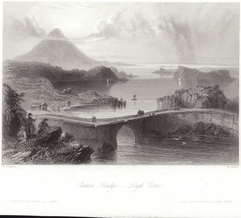 Pontoon Bridge på Lough Conn av William Henry Bartlett