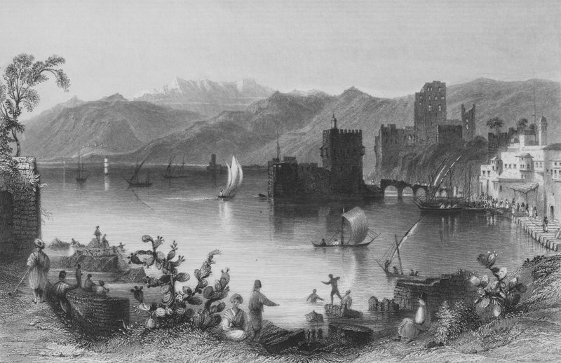 Havnen i Beirut, den gamle Berothai av William Henry Bartlett