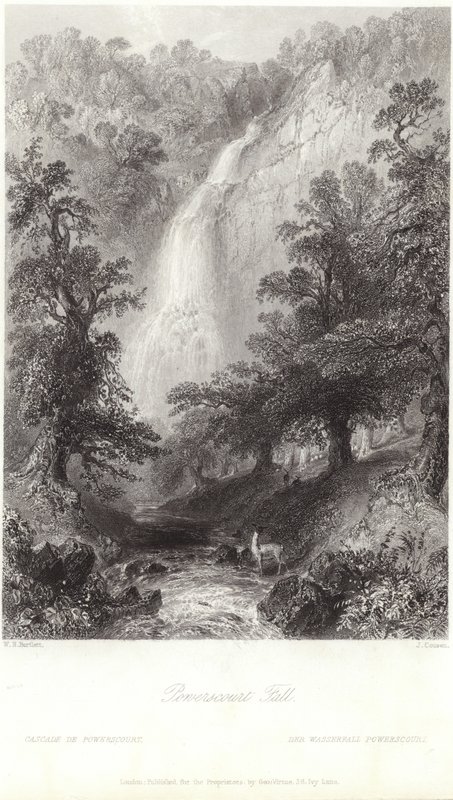 Powerscourt-fall ved elven Dargle av William Henry Bartlett