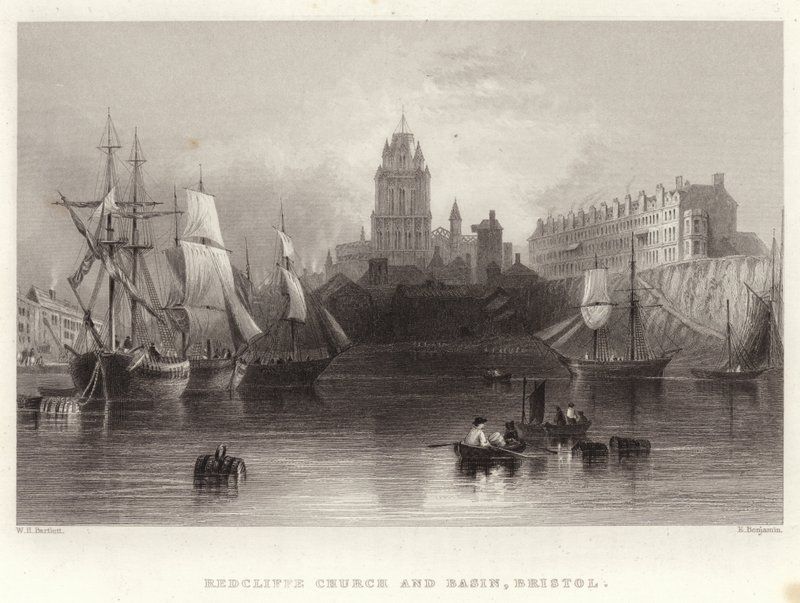 Redcliffe Church and Basin, Bristol av William Henry Bartlett