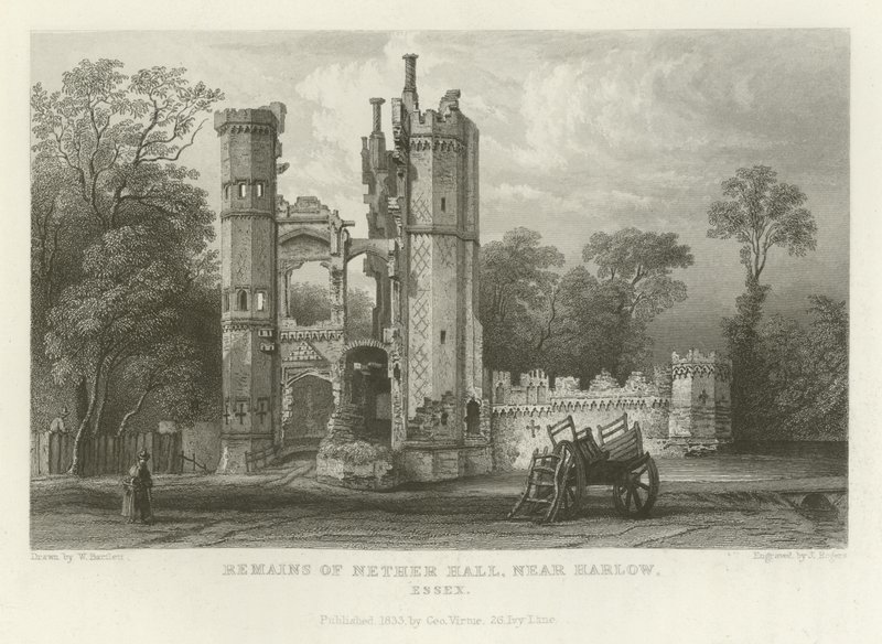 Rester av Nether Hall, nær Harlow, Essex av William Henry Bartlett