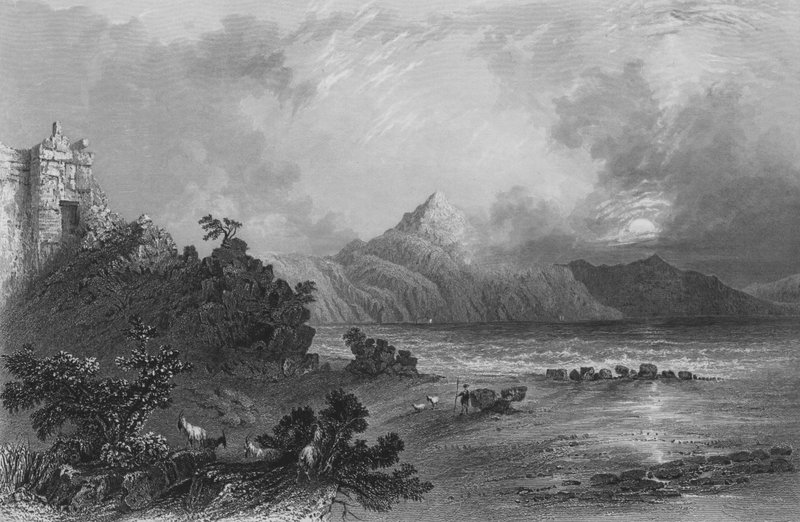 Rester av havnen i Seleucia, nær Suadeah, Mount Casius i det fjerne av William Henry Bartlett