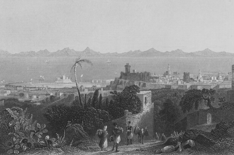Rhodos, fra høyden, nær Sir Sidney Smiths villa av William Henry Bartlett
