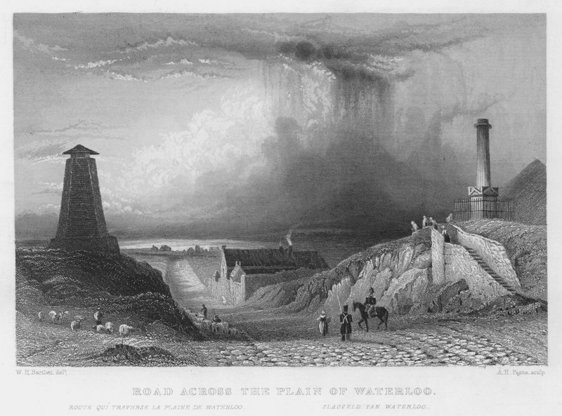 Vei over sletten i Waterloo (gravering) av William Henry Bartlett