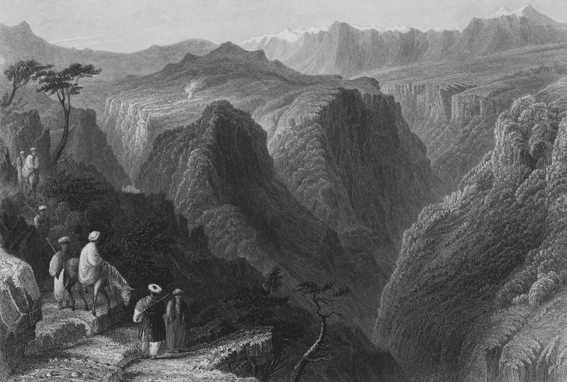 Scene i Libanonfjellet, over Kadeshadalen, eller Den hellige dal av William Henry Bartlett