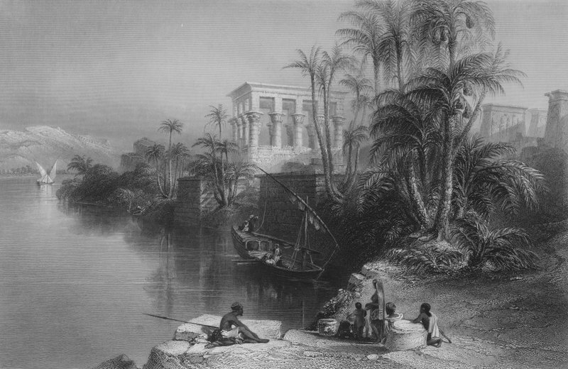 Scene ved Nilen ved Philoe, over Syene (gravering) av William Henry Bartlett